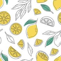 Seamless summer pattern with lemons and leaves. vector