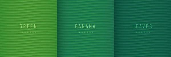 Set of green banana leaf texture minimal background. Tropical leaf Thai fruit design element. Green wave pattern banner design. Can use for cover template, poster, banner web, flyer. Vector EPS10