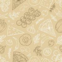 Seamless pattern. Pizza ingredients background. Tomato, garlic, basil, olive, pepper, mushroom vector