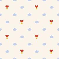 Love seamless pattern with cute heart shaped balloon and clouds vector