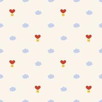 Love seamless pattern with cute heart shaped balloon and clouds vector