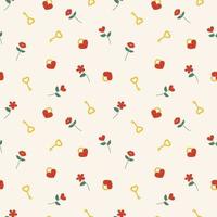 Vector seamless pattern with keys, locks and flowers in the shape of a heart