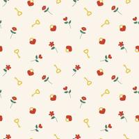 Vector seamless pattern with keys, locks and flowers in the shape of a heart