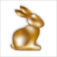 3d Realistic golden rabbit. Gold metallic Bunny. Vector illustration