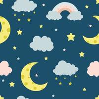 Seamless children pattern with clouds, moon and stars. Creative kids texture for fabric, wrapping, textile vector