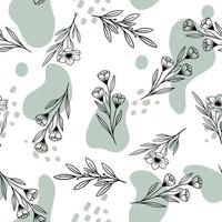 Seamless cute floral vector pattern with plant and flowers. Flower background.