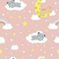 Seamless children pattern with cat, bear, clouds, moon and stars. Creative kids texture for fabric, wrapping, textile, wallpaper, apparel vector