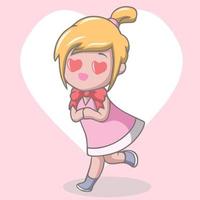 Cute girl cartoon with heart shaped eyes falling in love vector