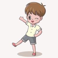 Cute little boy cartoon waving vector