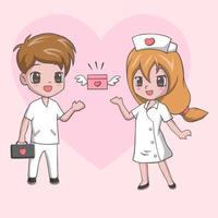 Cute Little girl and boy in medical uniform vector