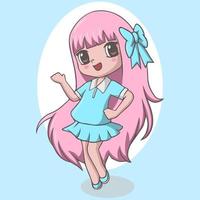 Cute little girl with pink long hair waving vector