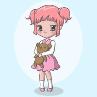 linda niña con osito de peluche vector