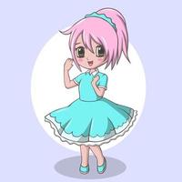 Cartoon cute little girl in blue dress vector