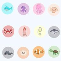 Set of cute kawaii sea animals vector