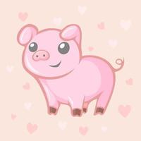 Cute kawaii little pig with hearts vector