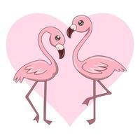 Cute kawaii pink flamingos couple vector