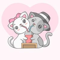 Cute couple cats drinking together vector