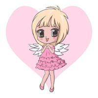 lindo personaje de niña angelito vector