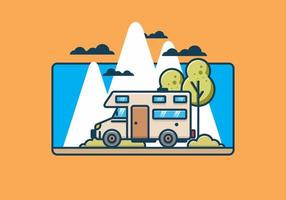 Line art motorhome flat illustration vector