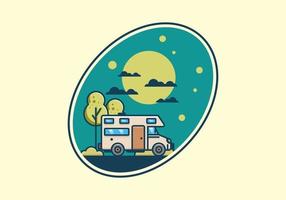 Line art motorhome flat illustration vector