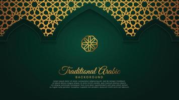 Eid Mubarak Islamic Arabic Green Arch Pattern Background with Beautiful Ornament