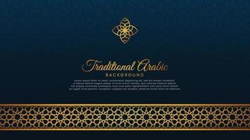 plantilla de tarjeta de felicitación de fondo de lujo árabe islámico con marco de pincel de adorno de patrón dorado vector