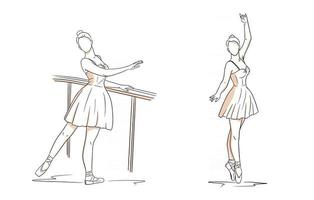 Ballerina in dress and pointe shoes. Line style. Dancer. vector