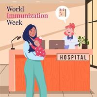 Mother and Her Baby Arrange Schedule for Immunization vector