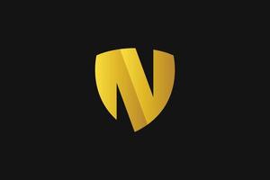 letter n golden luxury logo design form shield, vector graphic