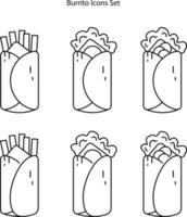 icono de burrito aislado sobre fondo blanco. icono de burrito contorno de línea delgada símbolo de burrito lineal para logotipo, web, aplicación, ui. icono de burrito signo simple. comidas rápidas vector