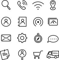 icon set. search icon, phone, mail, location pin contact, phonebook , cart, chat, gear , navigation, truck delivery icon. icon isolated on white background. vector