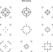 Sniper aim on white background. Target icons. Focus symbol in circle. Isolated gun shoot aim set. Bullseye vision collection. Round aiming focus. Vector illustration.