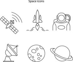 conjunto de iconos de espacio aislado sobre fondo blanco. conjunto de iconos de espacio moderno y moderno símbolo de viaje espacial para logotipo, web, aplicación, ui. icono de viaje espacial signo simple. vector