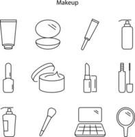 icono de conjunto de maquillaje aislado sobre fondo blanco de la colección de belleza. icono de conjunto de maquillaje moderno y moderno símbolo de conjunto de maquillaje para logotipo, web, aplicación, ui. signo simple de icono de conjunto de maquillaje. vector