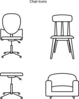 conjunto de iconos de silla aislado sobre fondo blanco de la colección de muebles. icono de silla contorno de línea delgada símbolo de silla lineal para logotipo, web, aplicación, ui. signo simple del icono de la silla. vector