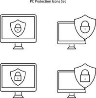 política de privacidad, bloqueo de seguridad y metáfora de protección de datos. escudo con candado en la pantalla del monitor de la computadora con símbolo de protección de seguridad de datos personales diseño de estilo plano ilustración vectorial. vector