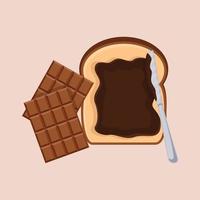 Bread toast with chocolate jam and bar for breakfast. Vector illustration in flat style