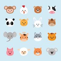 Set of cute animal head illustrations in a flat design. vector