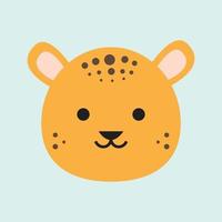 una linda ilustración de cabeza de animal en un diseño plano. una cabeza de leopardo. vector