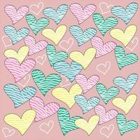 Patrón de dibujo de corazones a mano alzada en vector de dibujos animados de cuatro corazones de color para San Valentín