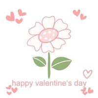 Valentine card with hand drawn flower and heart vector