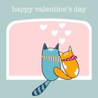 valentine card with cats hand drawn cartoon vector