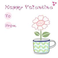 freehand pink flowers in a watering can valentine card vector