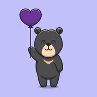 Cute sun bear holding love balloon cartoon icon illustration vector