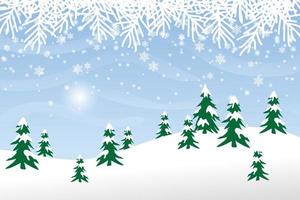 winter view nature background template wallpaper, snow hill with fir tree, design vector graphic