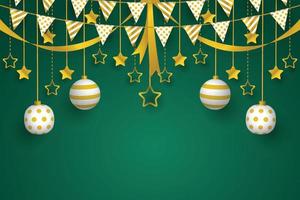 christmas background template with hanging 3d ornament design vector