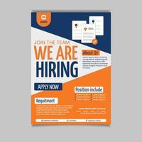 poster we are hiring flyer template background color blue and orange vector