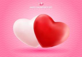 corazones de san valentín rojos y blancos suaves y lisos sobre fondo rosa con espacio para copiar tarjetas de felicitación. vector