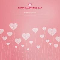 Happy valentines day with White hand drawn hearts on pink background. Copy space. vector