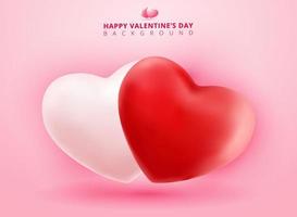 Soft and smooth red and white valentines hearts on pink Background with copy space for greetings card. vector